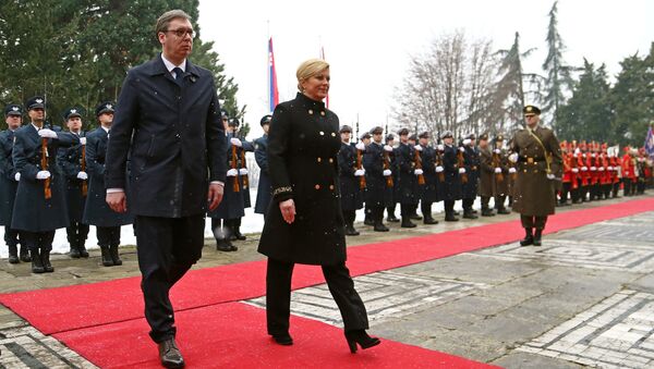Hrvatska predsednica Kolinda Grabar Kitarović i predsednik Srbije Aleksandar Vučić u u Zagrebu - Sputnik Srbija