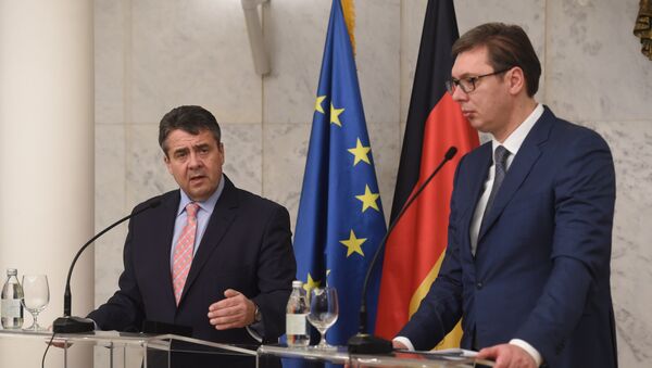 Predsedik Srbije Aleksandar Vučić i vicekancelar Nemačke Zigmer Gabrijel - Sputnik Srbija