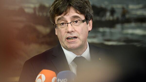 Bivši šef katalonske vlade Karles Pudždemon govori na konferenciji za medije u Kopenhagenu - Sputnik Srbija