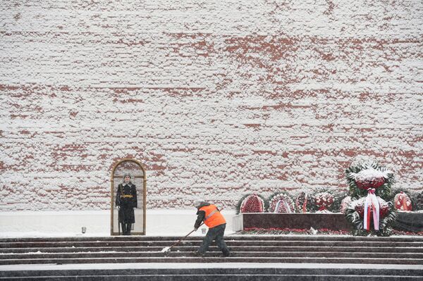 Priprema za ceremoniju polaganja venaca na Grobu neznanog junaka u Kremlju povodom Dana branilaca otadžbine - Sputnik Srbija