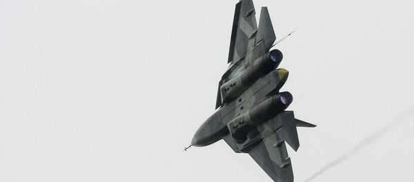 Истребитель Т-50 во время всероссийского этапа международного конкурса Авиадартс-2016 Истребитель Т-50 во время всероссийского этапа международного конкурса Авиадартс-2016 - Sputnik Србија