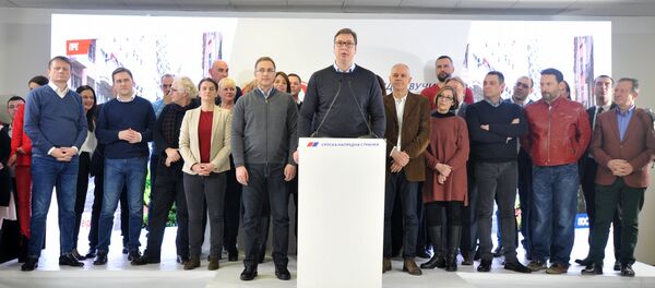 Aleksandar Vučić na konferenciji SNS-a Aleksandar Vučić na konferenciji SNS-a - Sputnik Srbija