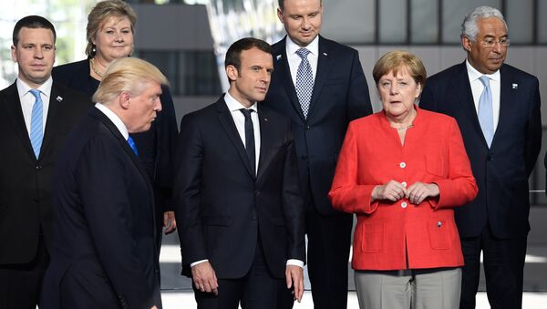 Donald Tramp, Emanuel Makron i Angela Merkel - Sputnik Srbija