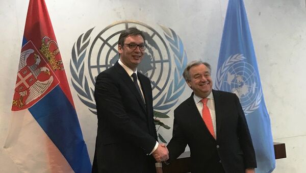 Predsednik Srbije Aleksandar Vučić i generalni sekretar UN Antonio Gutereš - Sputnik Srbija