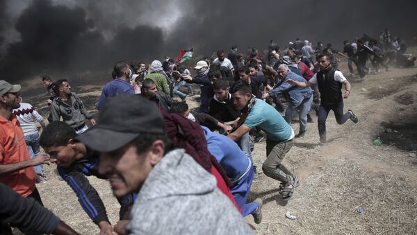 Veliki protesti Palestinaca na granici Izraela i Gaze - Sputnik Srbija
