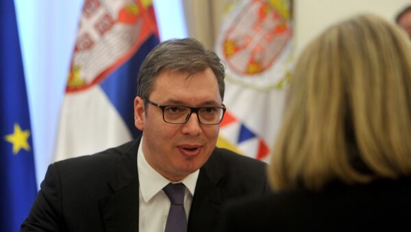 Predsednik Srbije Aleksandar Vučić sa visokom predstavnicom EU Federikom Mogerini - Sputnik Srbija