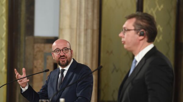 Predsednik Srbije Aleksandar Vučić i premijer Belgije Šarl Mišel - Sputnik Srbija