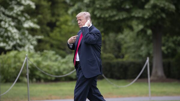 Predsednik SAD Donald Tramp izlazi iz helikoptera na travnjaku Bele kuće - Sputnik Srbija