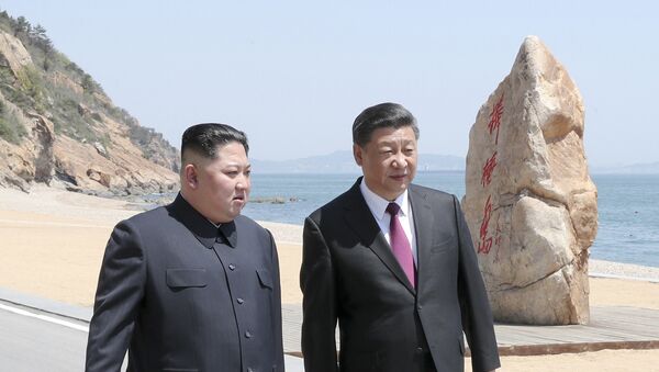 Председник Кине Си Ђинпинг и севернокорејски лидер Ким Џонг Ун током састанка у Далијану на североистоку Кине - Sputnik Србија