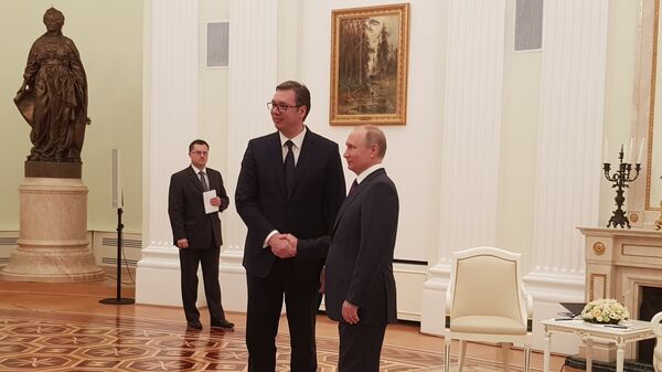 Aleksandar Vučić i Vladimir Putin na sastanku u Moskvi. - Sputnik Srbija