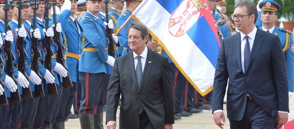 Predsednik Srbije Aleksandar Vučić i kiparski predsednik Nikos Anastasijadis Predsednik Srbije Aleksandar Vučić i kiparski predsednik Nikos Anastasijadis - Sputnik Srbija