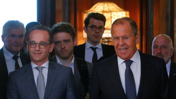 Ministri spoljnih poslova Nemačke i Rusije, Hajko Mas i Sergej Lavrov, pre sastanka u Moskvi - Sputnik Srbija