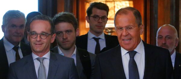 Ministri spoljnih poslova Nemačke i Rusije, Hajko Mas i Sergej Lavrov, pre sastanka u Moskvi - Sputnik Srbija
