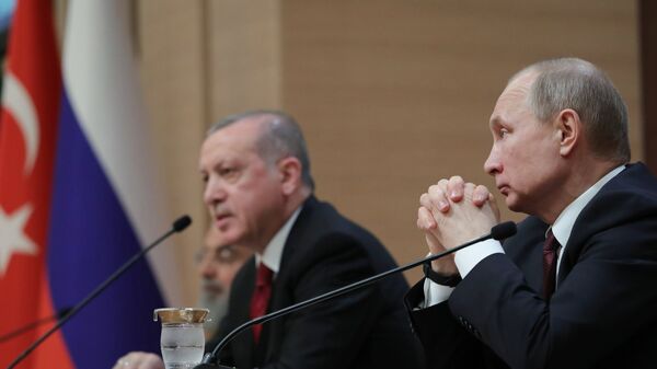 Predsednici Turske i Rusije, Redžep Tajip Erdogan i Vladimir Putin na sastanku u Ankari - Sputnik Srbija