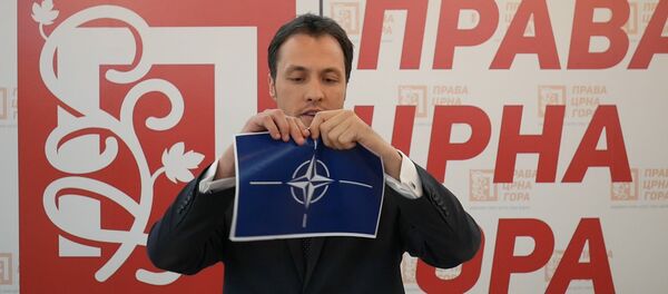 Марко Милачић цепа заставу НАТО Марко Милачић цепа заставу НАТО - Sputnik Србија