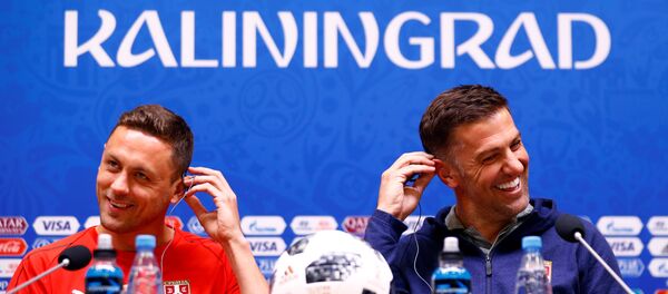 Младен Крстајић и Немања Матић на конференцији за медије Младен Крстајић и Немања Матић на конференцији за медије - Sputnik Србија