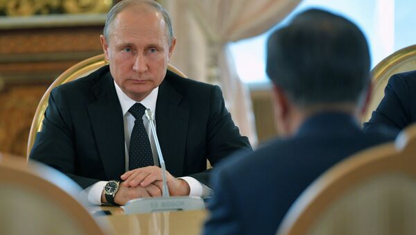 Председник Русије Владимир Путин на састанку с председником Јужне Кореје Мун Џае Ином - Sputnik Србија