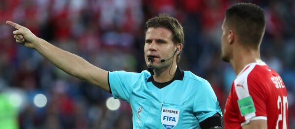 Сергеј Милинковић Савић и немачки судија Феликс Брих на утакмици против Швајцарске - Sputnik Србија