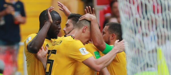 Играчи Белгије прослављају гол у утакмици против Туниса - Sputnik Србија