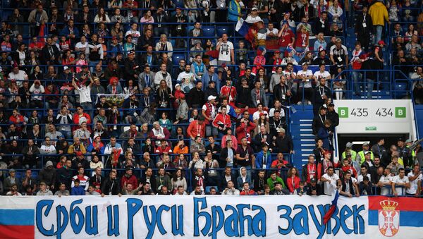 Navijači Rusije i Srbije na utakmici Srbija-Švajcarska na Svetskom prvenstvu u fudbalu - Sputnik Srbija