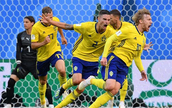 Šveđani proslavljaju gol Forsberg - Sputnik Srbija
