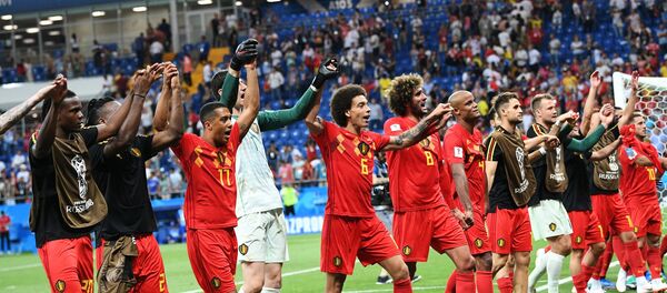 Fudbaleri reprezentacije Belgije nakon pobede u utakmici osmine finala Svetskog prvenstva u fudbalu protiv Japana - Sputnik Srbija