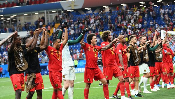 Фудбалери репрезентације Белгије након победе у утакмици осмине финала Светског првенства у фудбалу против Јапана - Sputnik Србија
