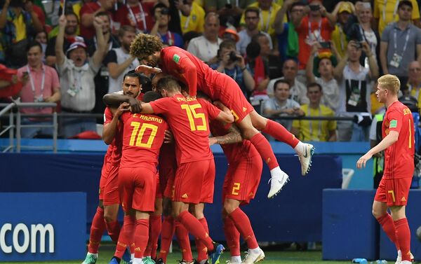 Прослава репрезентативаца Белгије након гола у утакмици четвртфинала против Бразила - Sputnik Србија