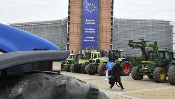 Протест пољопривредника испред седишта Европске комисије у Бриселу - Sputnik Србија