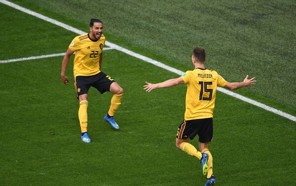 Reprezentativci Belgije proslavljaju gol u borbi protiv Engleske za treće mesto - Sputnik Srbija