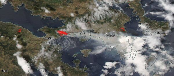 Снимак НАСА пожара у Грчкој Снимак НАСА пожара у Грчкој - Sputnik Србија