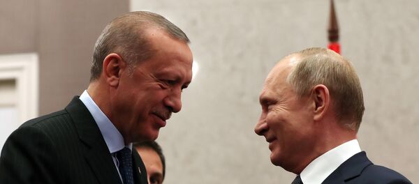 Председници Турске и Русије, Реџеп Тајип Ердоган и Владимир Путин, током састанка на маргинама самита БРИКС-а у Јоханесбургу Председници Турске и Русије, Реџеп Тајип Ердоган и Владимир Путин, током састанка на маргинама самита БРИКС-а у Јоханесбургу - Sputnik Србија