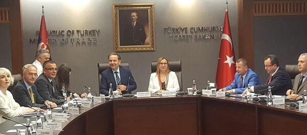 Министри Расим Љајић и Бранислав Недимовић са турском министарком трговине Рухсар Пекџан у Анкари - Sputnik Србија