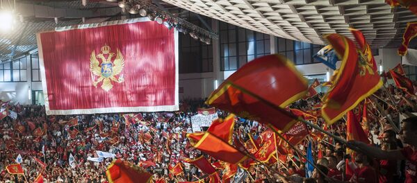 Црногорци са заставама у хали Морача - Sputnik Србија