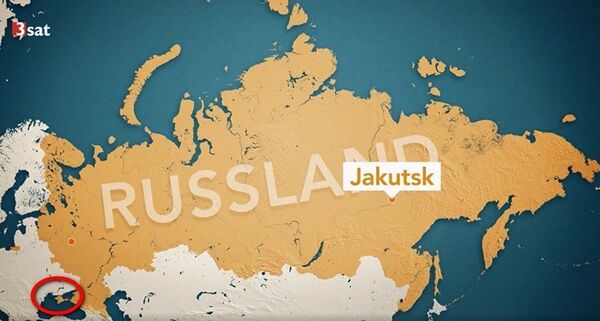 Karta Rusije prikazana na nemačkom televizijskom kanalu 3Sat, na kojoj je Krim obojen kao i ostatak ruske teritorije Karta Rusije prikazana na nemačkom televizijskom kanalu 3Sat, na kojoj je Krim obojen kao i ostatak ruske teritorije - Sputnik Srbija