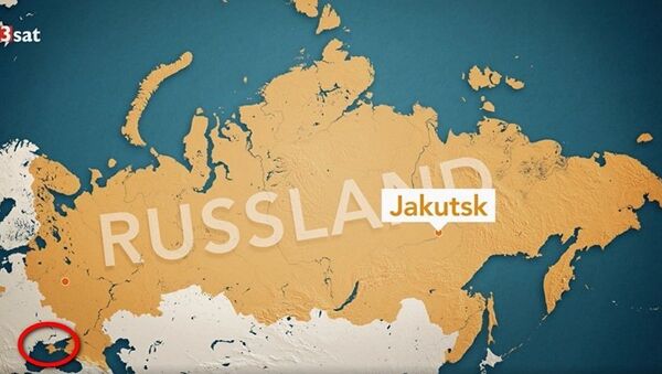 Karta Rusije prikazana na nemačkom televizijskom kanalu 3Sat, na kojoj je Krim obojen kao i ostatak ruske teritorije - Sputnik Srbija