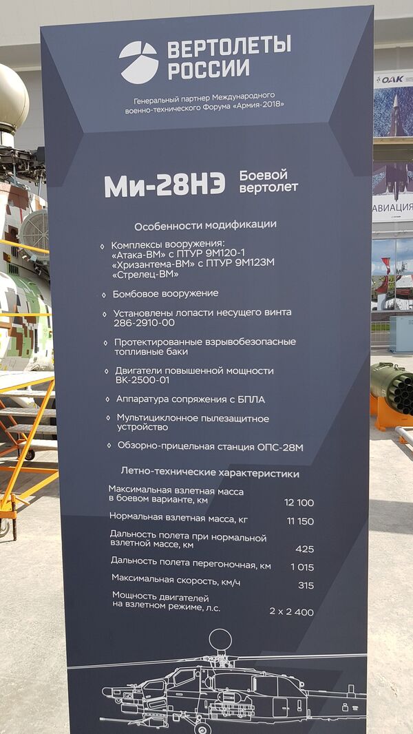 Карактеристике борбеног хеликоптера Ми-28НЕ, познатијег као Ноћни ловац изложене на форуму Армија 2018 - Sputnik Србија