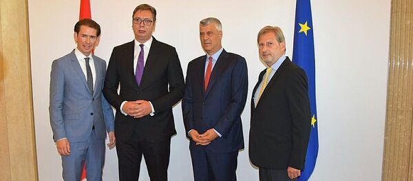 Sebastijan Kurc, Aleksandar Vučić, Hašim Tači i Johanes Han - Sputnik Srbija