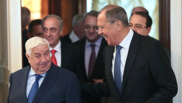 Ministri spoljnih poslova Sirije i Rusije, Valid Mualem i Sergej Lavrov, na sastanku u Moskvi - Sputnik Srbija