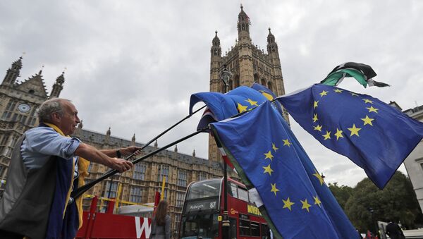 Zastave EU ispred zgrade parlamenta u Londonu - Sputnik Srbija