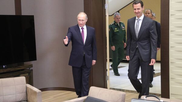 Predsednici Rusije i Sirije, Vladimir Putin i Bašar Asad - Sputnik Srbija