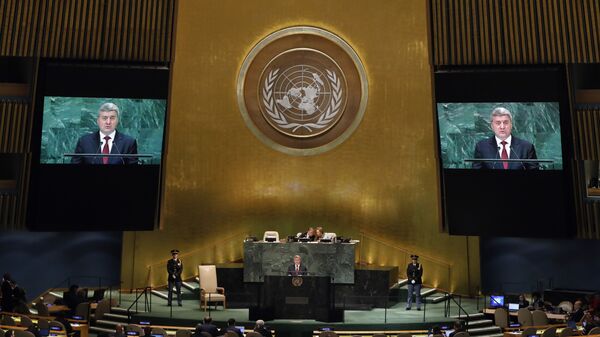 Generalna skupština UN tokom obraćanja Đorđa Ivanova - Sputnik Srbija