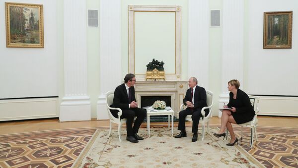 Predsednik Srbije Aleksandar Vučić i predsednik Rusije Vladimir Putin u Kremlju - Sputnik Srbija