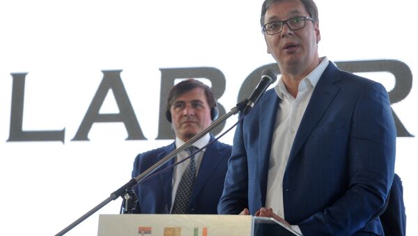 Aleksandar Vučić na otvaranju novog postrojenja firme Labor Srb u Sremskoj Mitrovici. - Sputnik Srbija