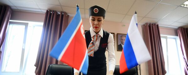 Ruska i severnokorejska zastava na otvaranju Doma prijateljstva Rusije i Severne Koreje u Primorskom kraju Ruska i severnokorejska zastava na otvaranju Doma prijateljstva Rusije i Severne Koreje u Primorskom kraju - Sputnik Srbija