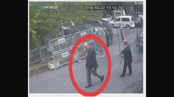 Fotografija sa video-snimka kamera za nadzor saudijskog konzulata na kojima se vidi kako novinar Džamal Hašogi ulazi u Konzulat Saudijske Arabije u Istanbulu Fotografija sa video-snimka kamera za nadzor saudijskog konzulata na kojima se vidi kako novinar Džamal Hašogi ulazi u Konzulat Saudijske Arabije u Istanbulu - Sputnik Srbija