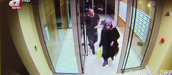 Snimak sa kamera za nadzor saudijskog novinara Džamala Hašogija i njegove verenice Hatidže Čengiz u Turskoj Snimak sa kamera za nadzor saudijskog novinara Džamala Hašogija i njegove verenice Hatidže Čengiz u Turskoj - Sputnik Srbija