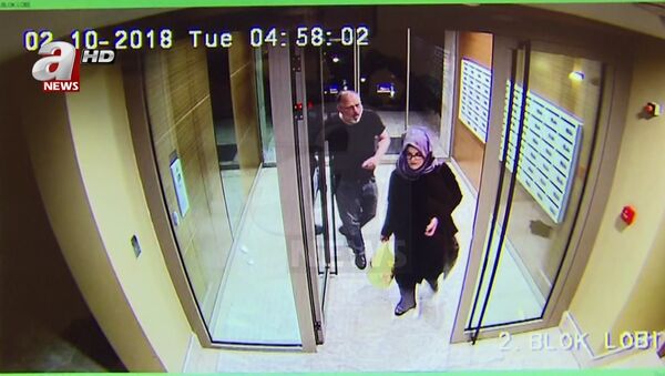 Снимак са камера за надзор саудијског новинара Џамала Хашогија и његове веренице Хатиџе Ченгиз у Турској - Sputnik Србија
