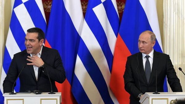 Predsednik Rusije Vladimir Putin i premijer Grčke Aleksis Cipras - Sputnik Srbija
