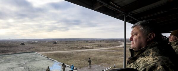 Predsednik Ukrajine Petro Porošenko prati taktičke vežbe desantno-jurišnih snaga Ukrajine - Sputnik Srbija